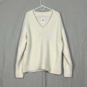 Aerie V-Neck Sweater Medium Boucle Knit Oversized Cream Pullover Soft Cozy